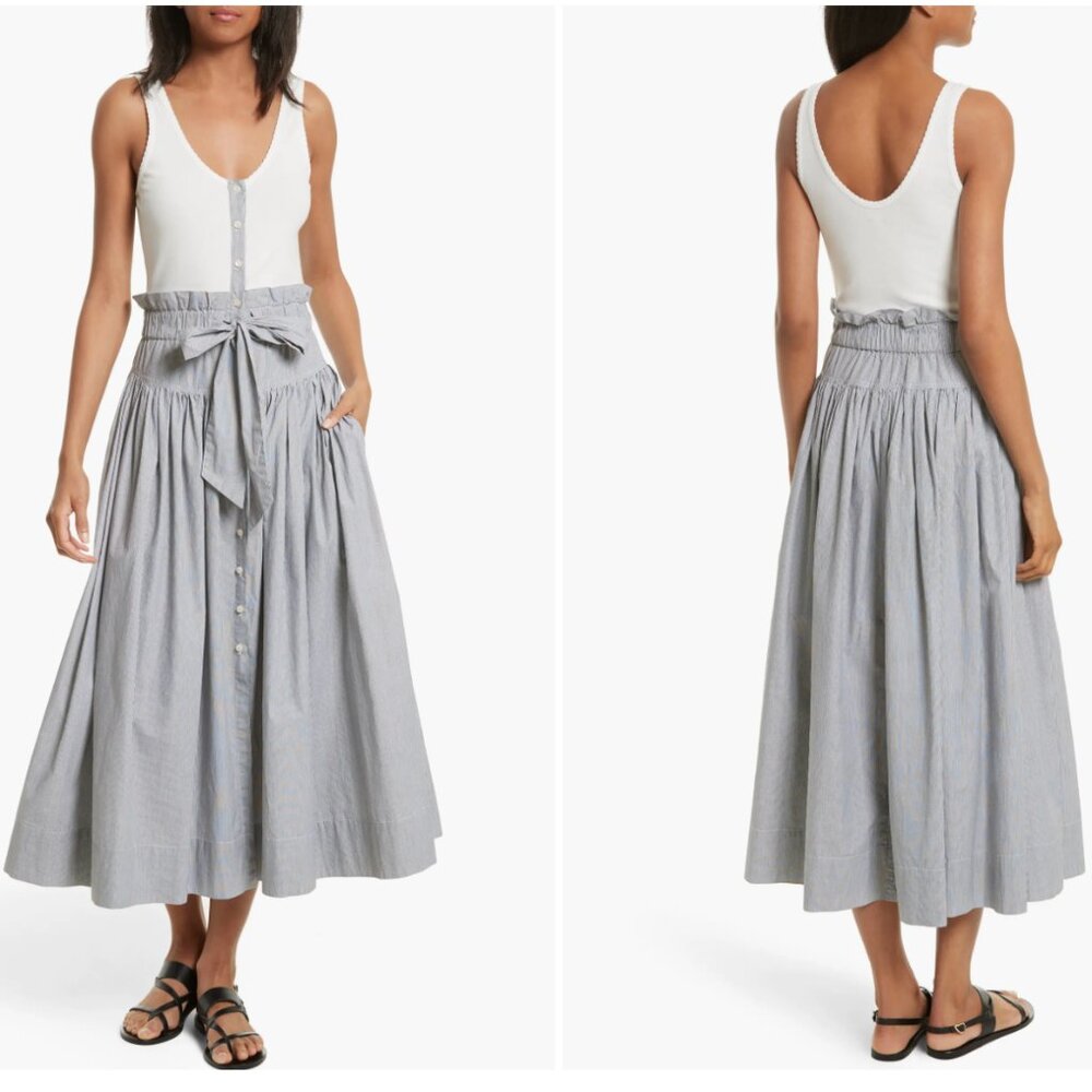 Rebecca Taylor La Vie Knit Poplin Stripe Midi Dress Women’s Medium Sleeveless